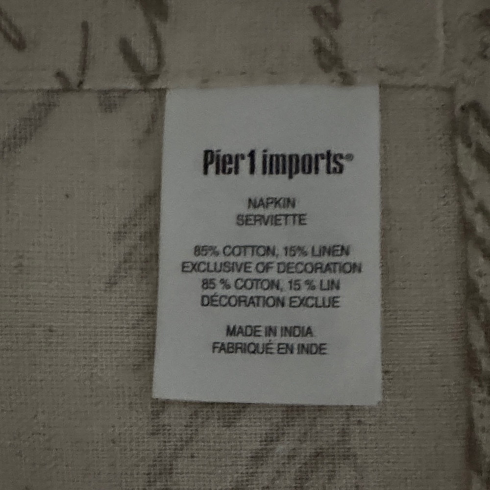 Pier 1 Cream Script Kitchen Linens - Picture 2 of 3